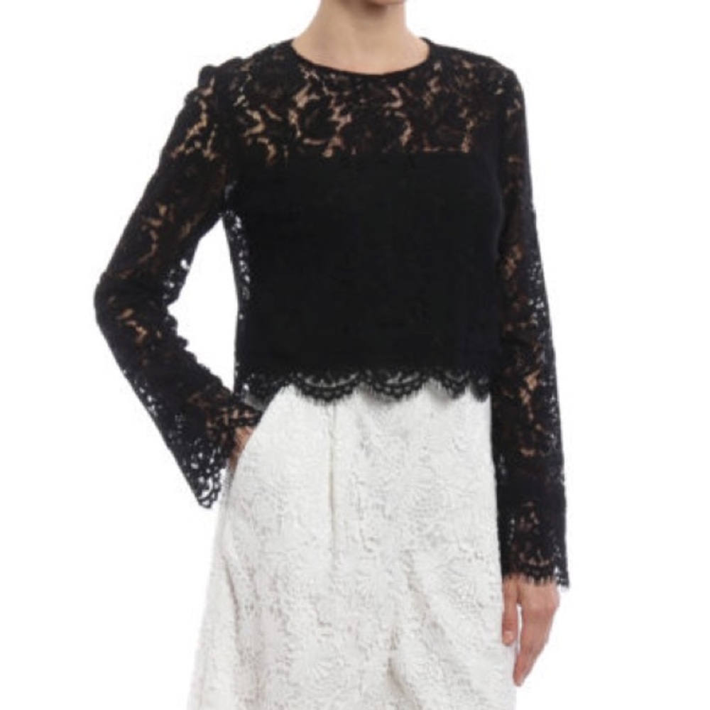 DIANE VON FURSTENBERG Blouse Yeva Long Sleeve Lace Top Black Size 0  MSRP $458